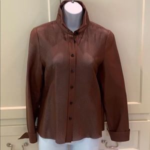 Worth Cognac perforated leather shirt jacket